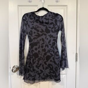 SHEIN Black Floral Long Sleeve Dress